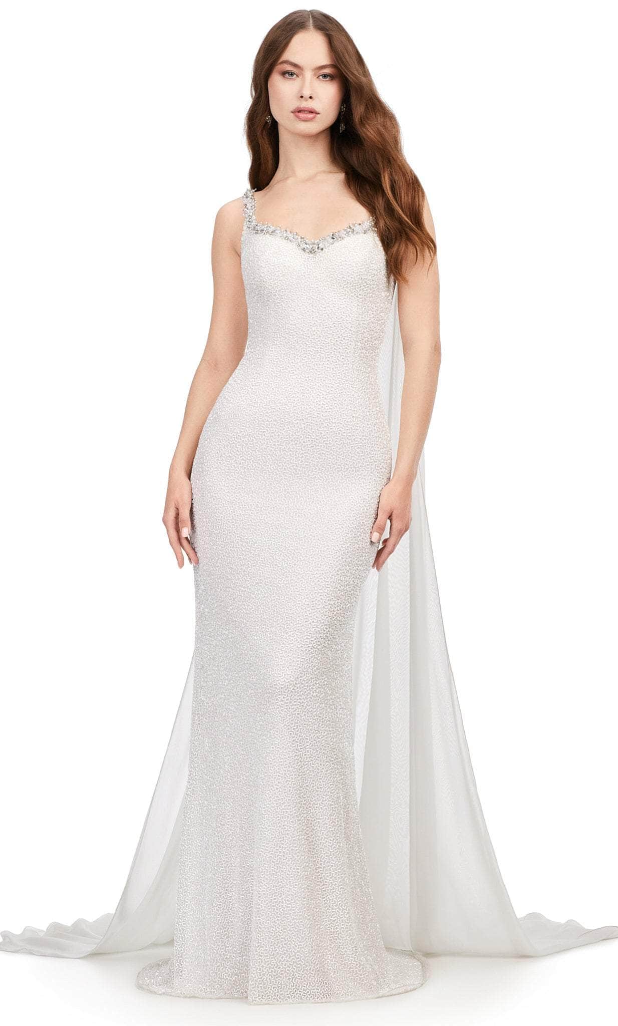 Image of Ashley Lauren 11398 - Vermicelli Beaded Gown with Chiffon Cape