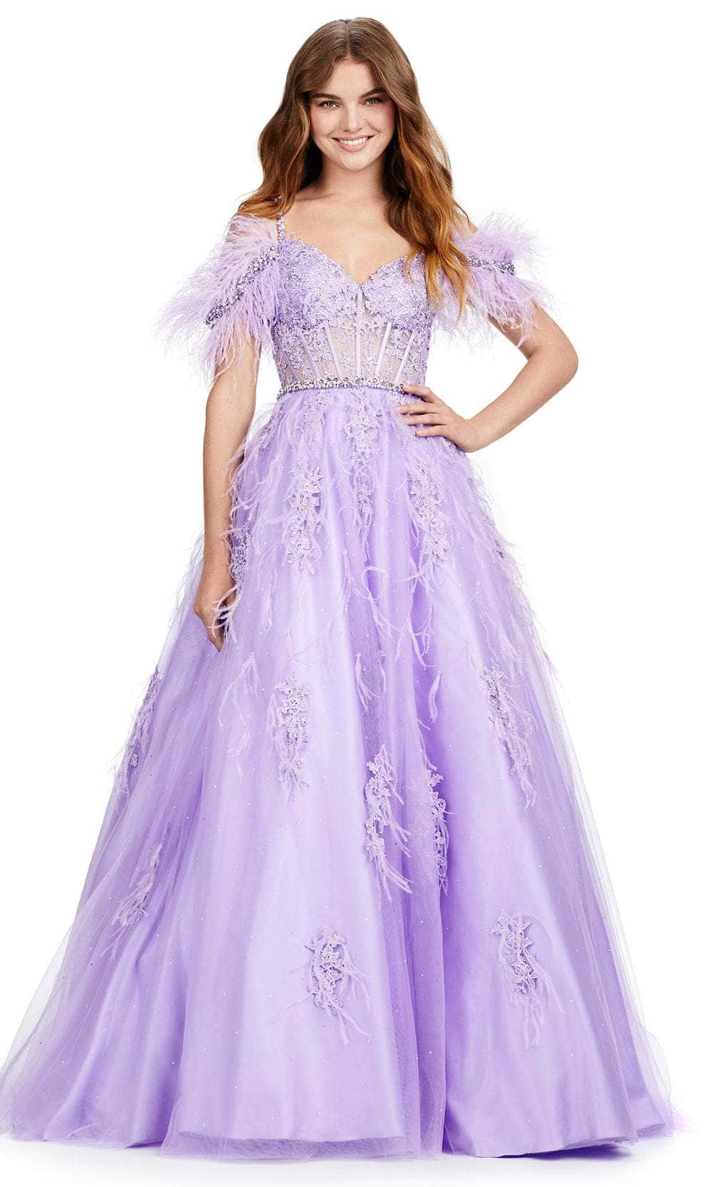 Image of Ashley Lauren 11447 - Feathered Cold Shoulder Evening Gown