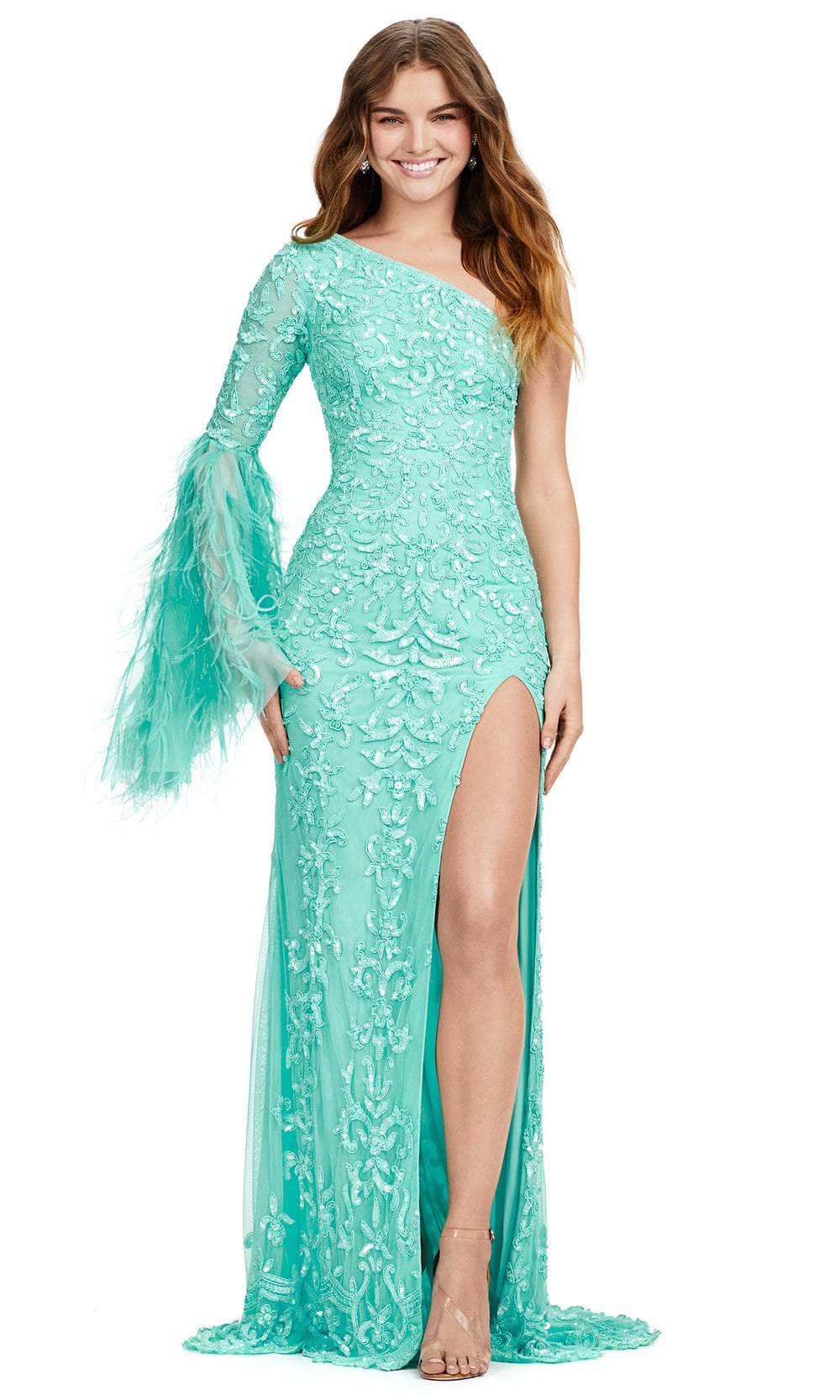 Image of Ashley Lauren 11452 - Feather Bell Sleeve Prom Dress