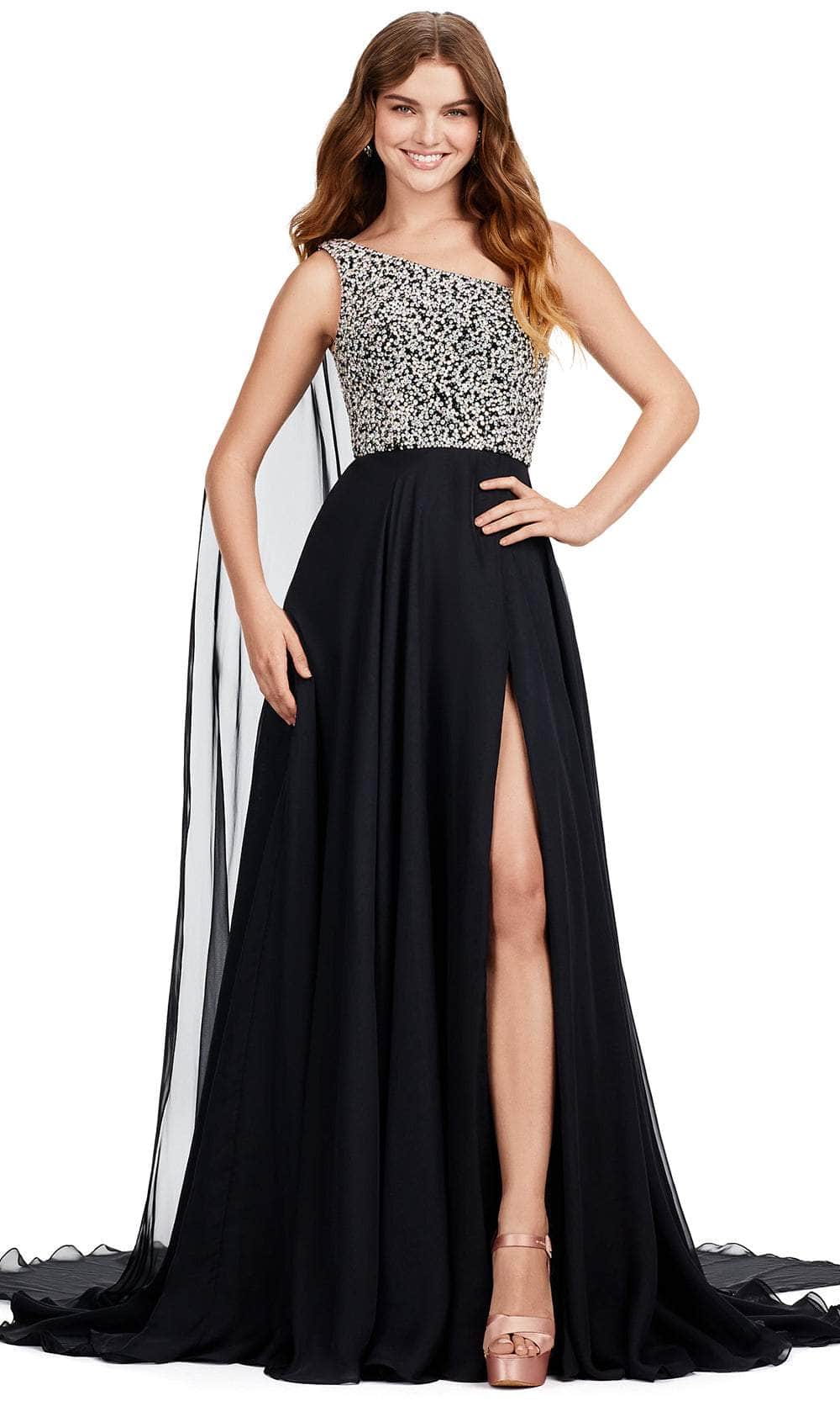 Image of Ashley Lauren 11482 - One Shoulder Prom Gown with Cape