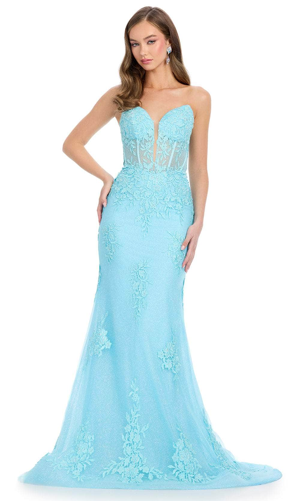 Image of Ashley Lauren 11847 - Lace Appliqued Plunging Sweetheart Prom Dress