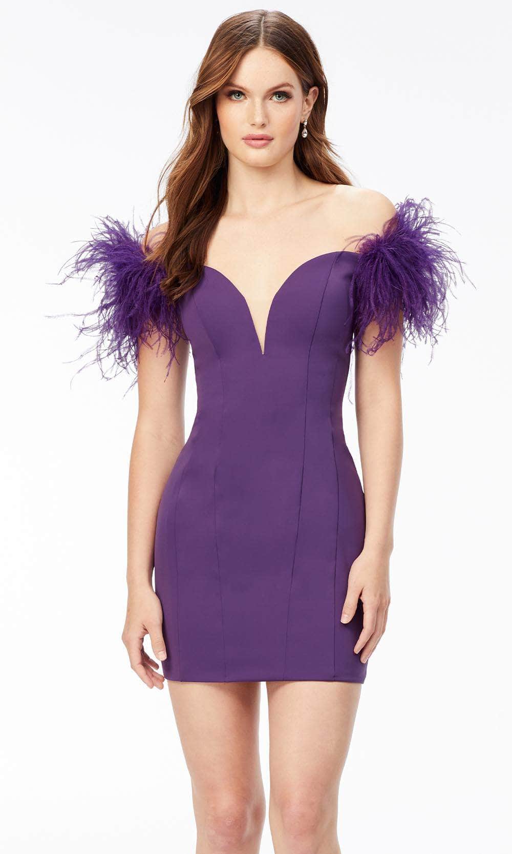 Image of Ashley Lauren 4523 - Off-Shoulder Feathered Cocktail Dress