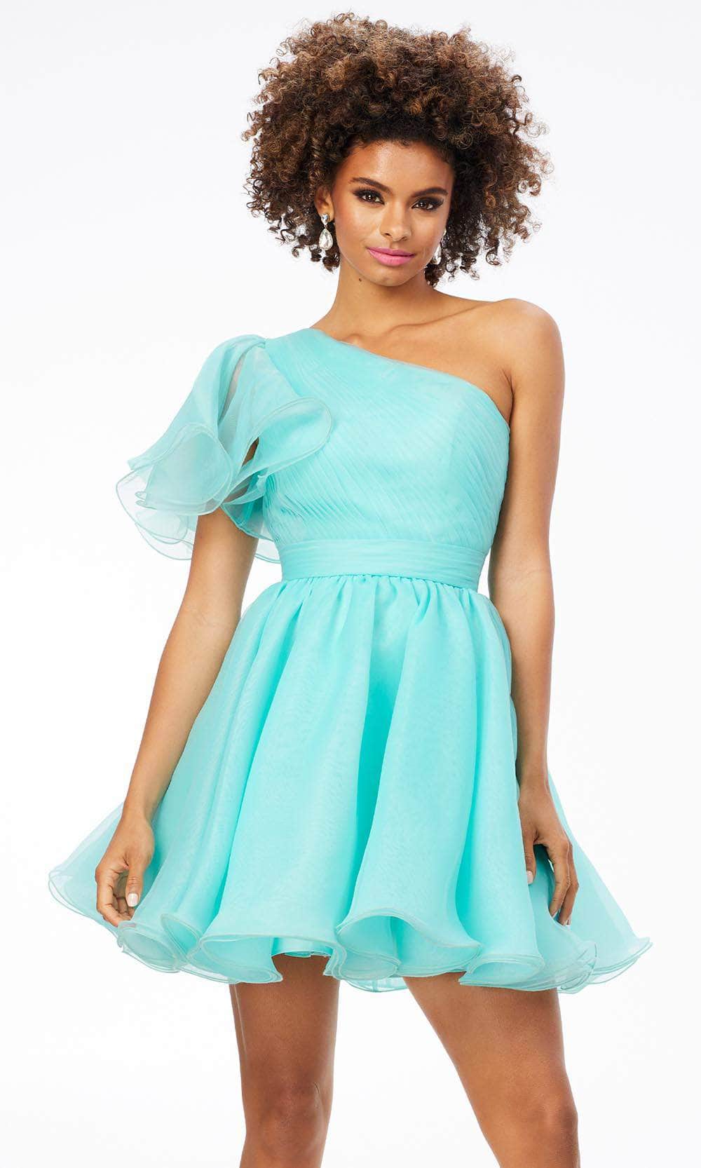 Image of Ashley Lauren 4524 - Asymmetrical One Flutter Sleeve Cocktail Dress