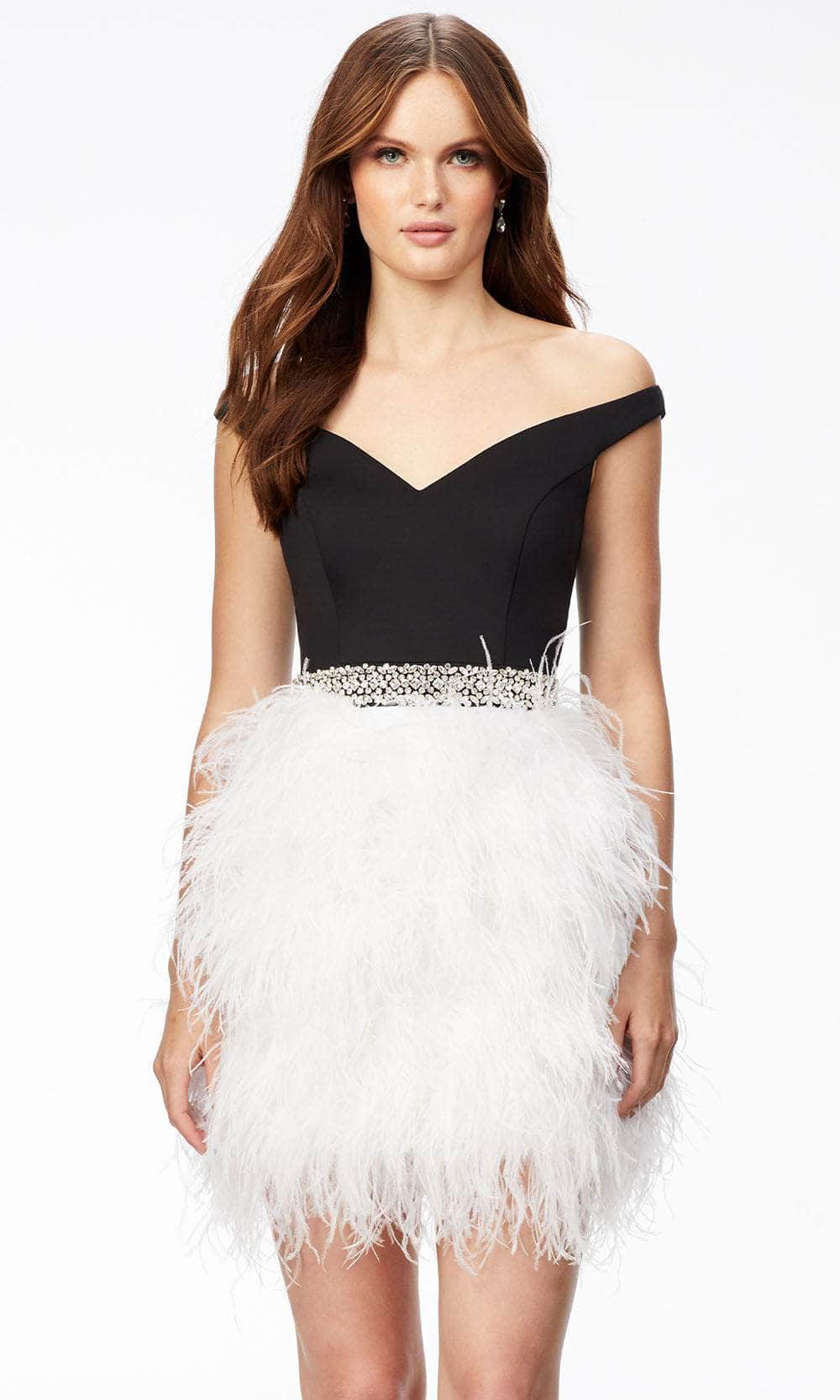 Image of Ashley Lauren 4536 - Feathered Skirt Cocktail Dress
