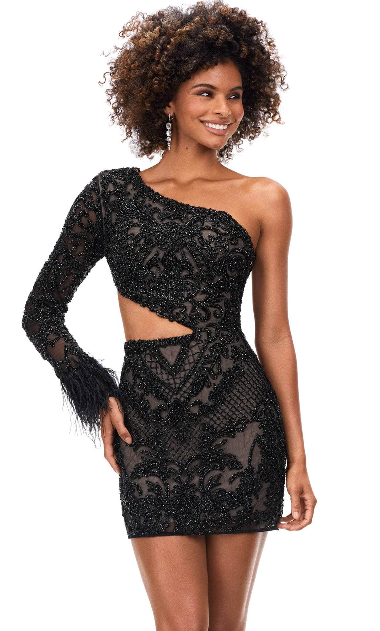 Image of Ashley Lauren 4565 - Feathered Cuff Cocktail Dress