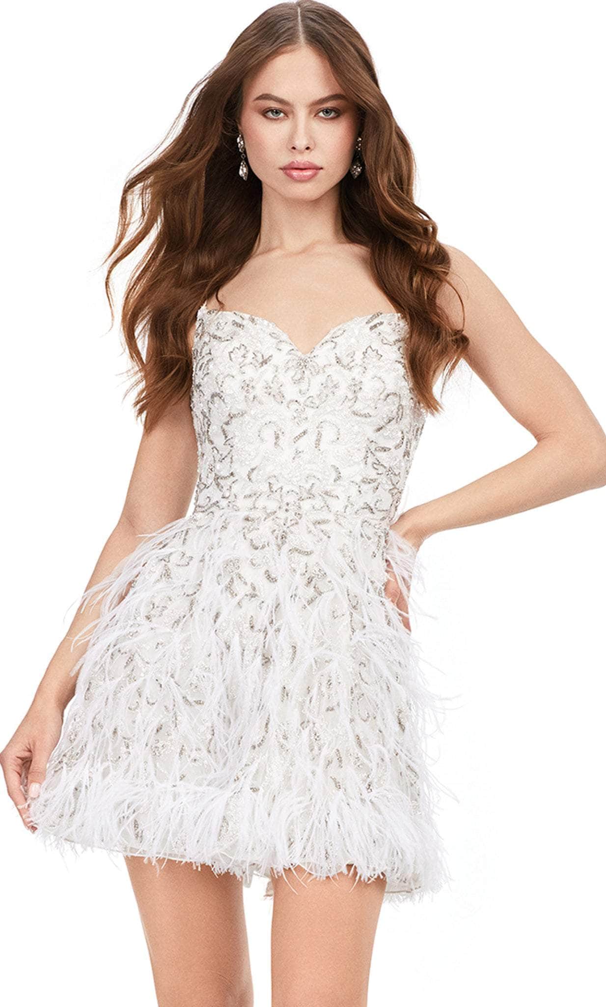 Image of Ashley Lauren 4604 - Beaded Feathers A-Line Cocktail Dress