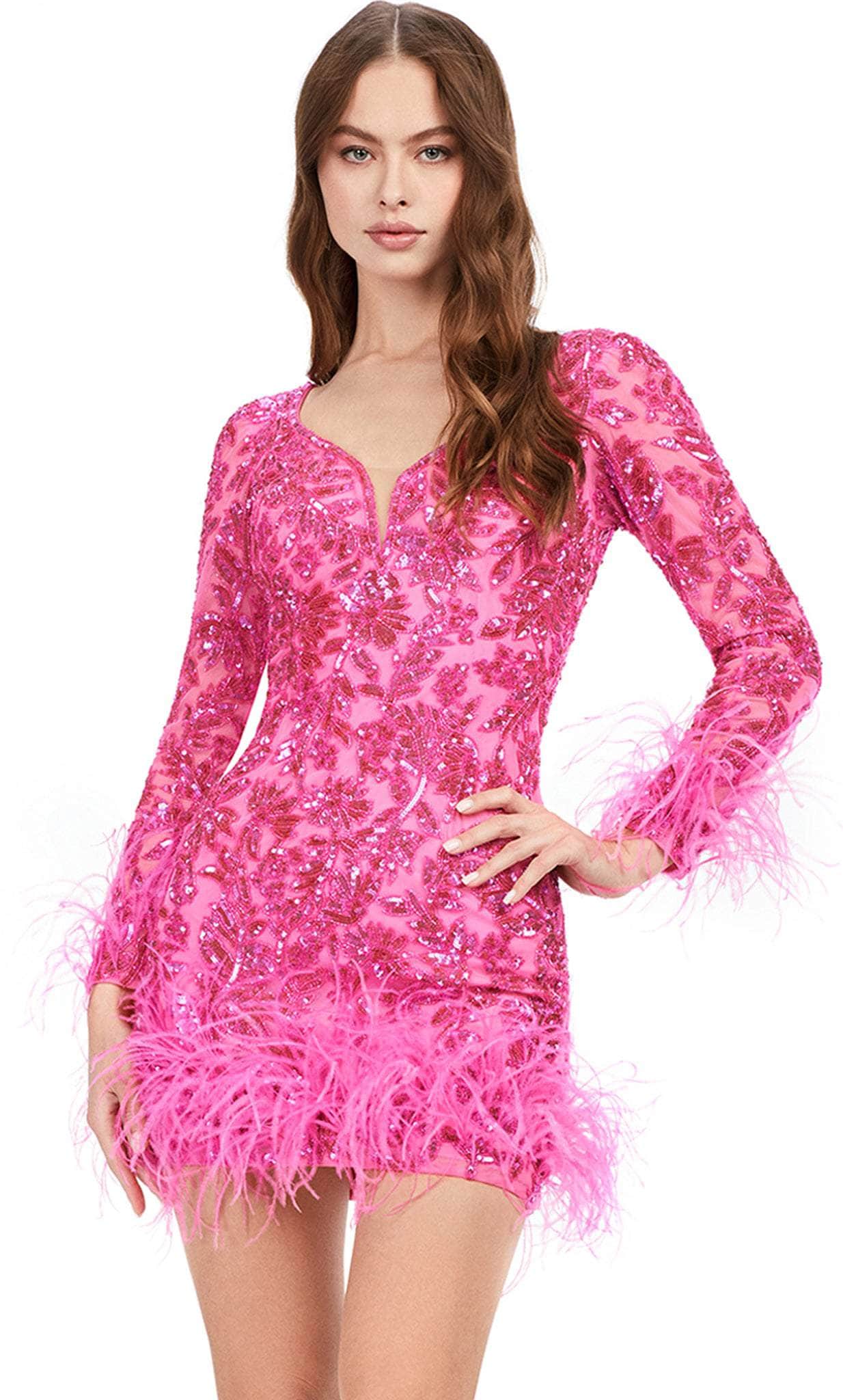 Image of Ashley Lauren 4616 - Long Sleeve Embellished Cocktail Dress