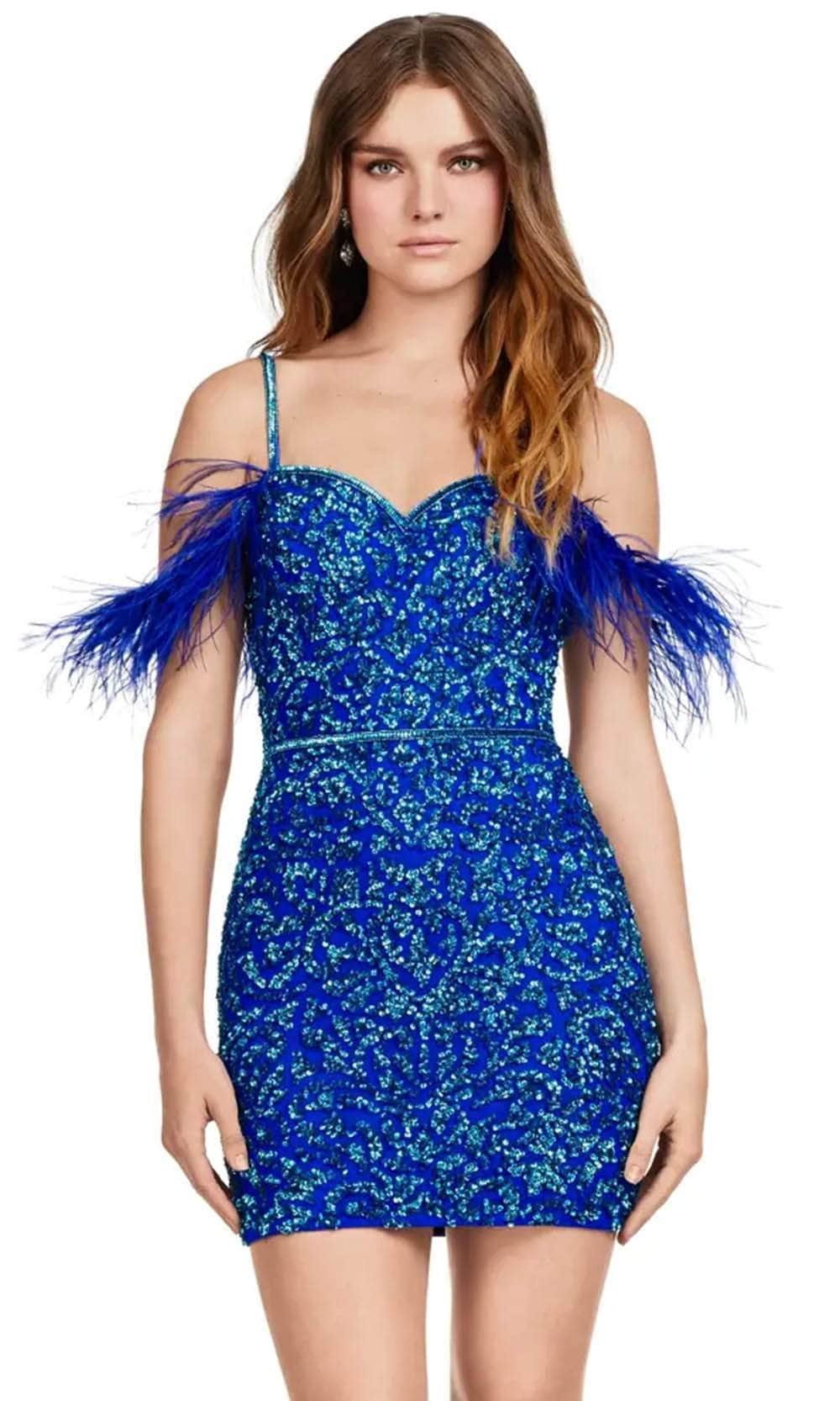 Image of Ashley Lauren 4651 - Beaded Cocktail Dress with Feather