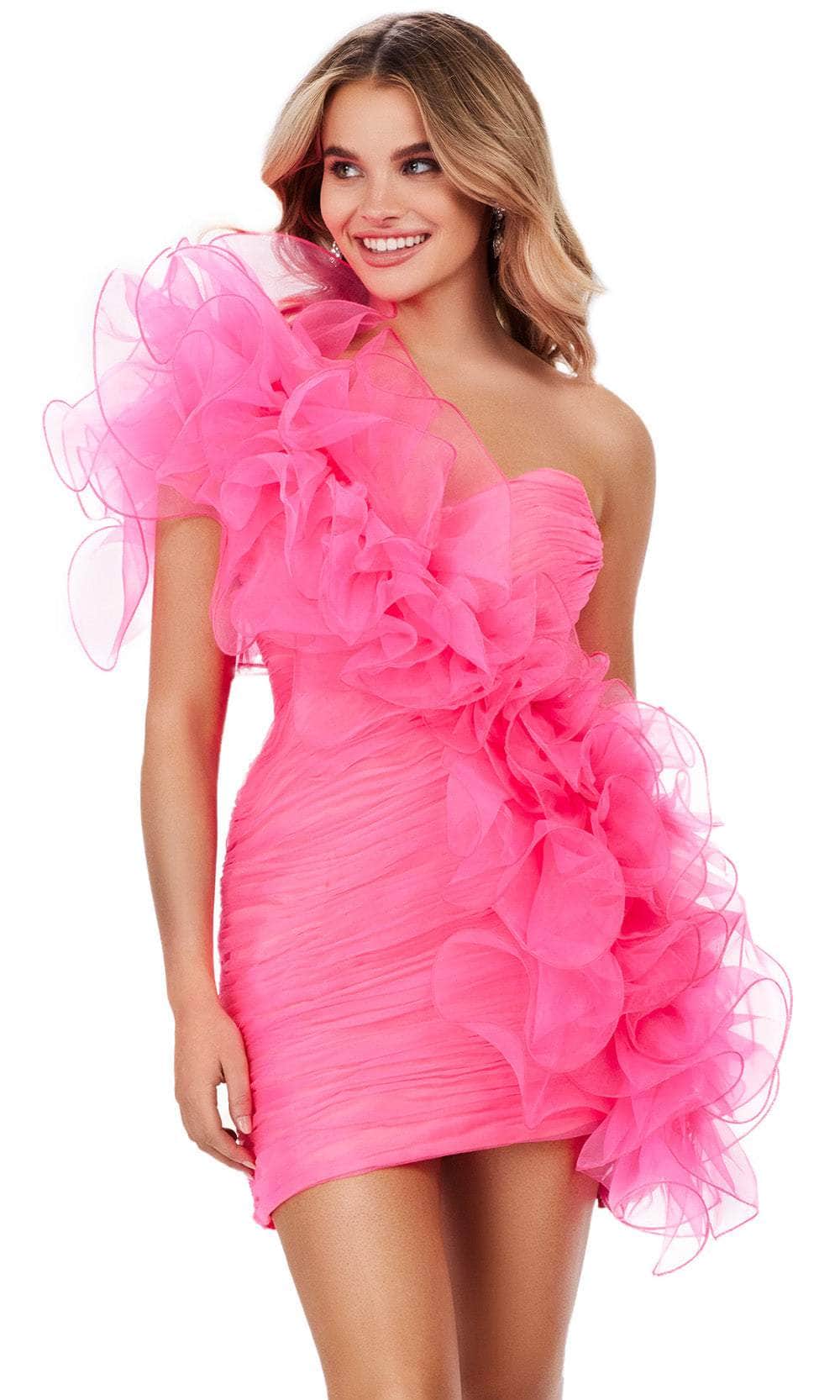 Image of Ashley Lauren 4672 - One-Sleeve Organza Ruffle Detail Cocktail Dress