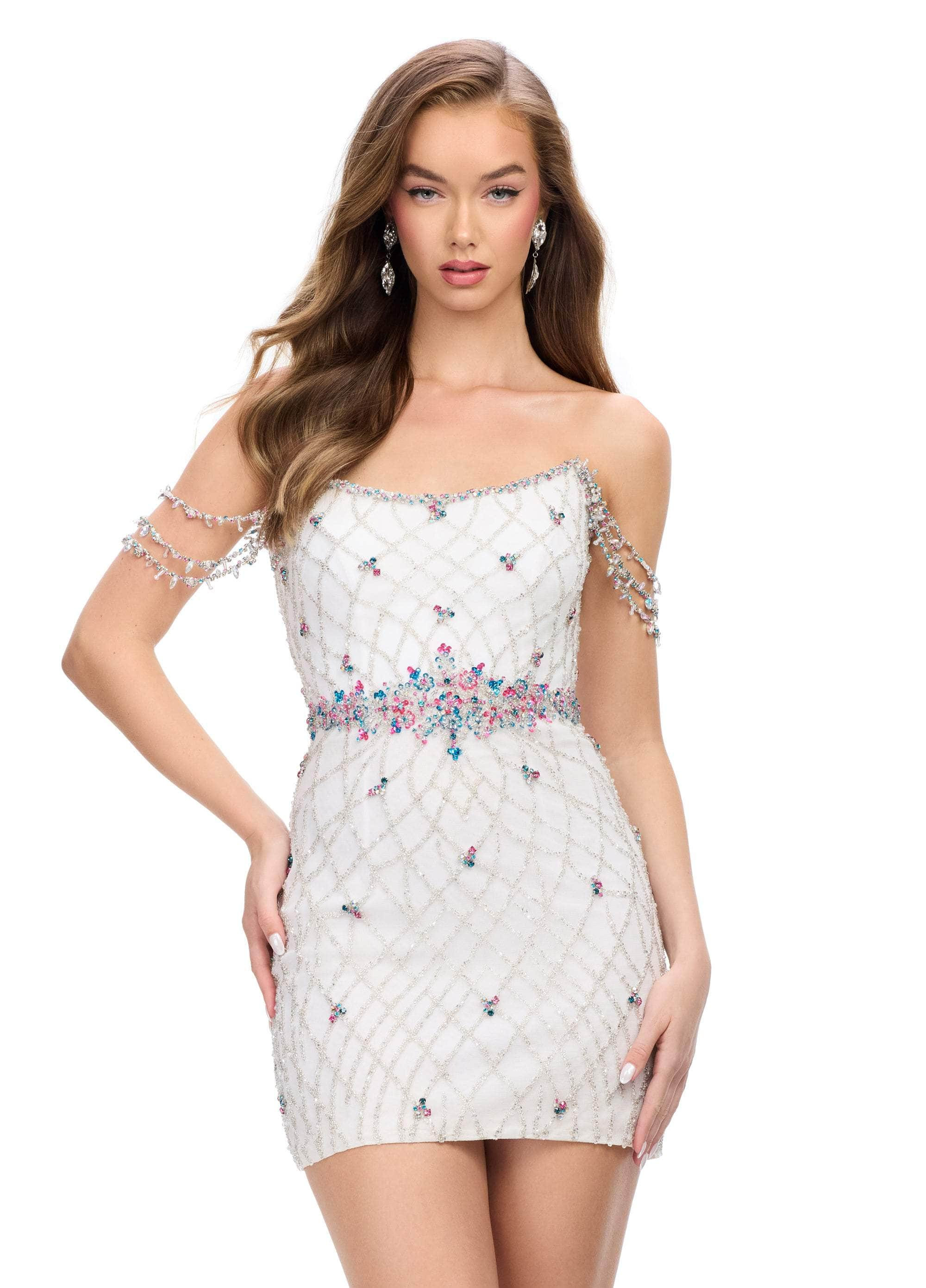 Image of Ashley Lauren 4702 - Scoop Neck Rhinestone Embellished Cocktail Dress