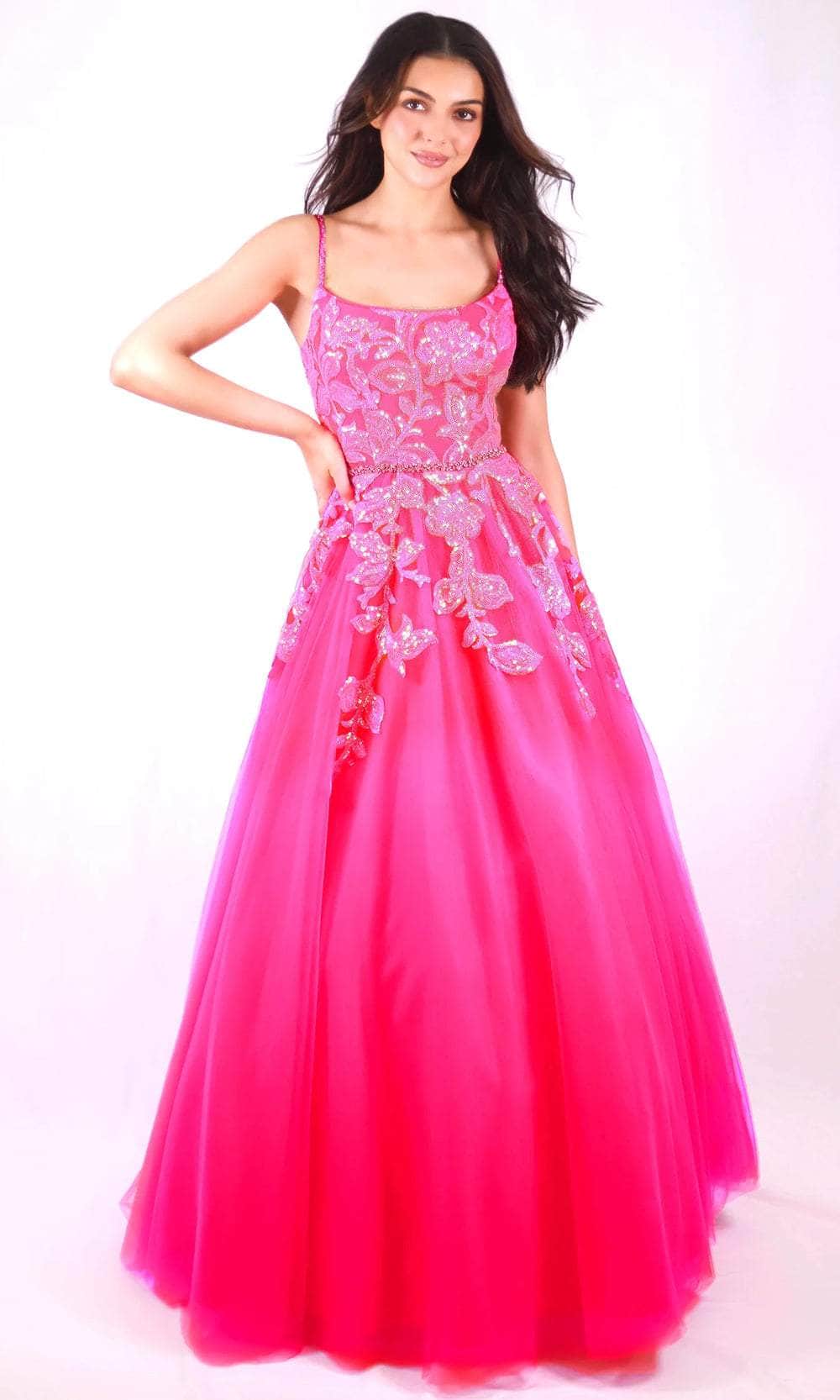 Image of Ava Presley 27765 - Sequin Appliqued Scoop Prom Gown
