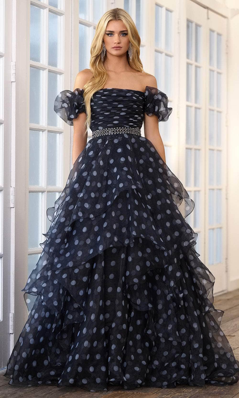 Image of Ava Presley 39318 - Off Shoulder Polka Dot Prom Gown