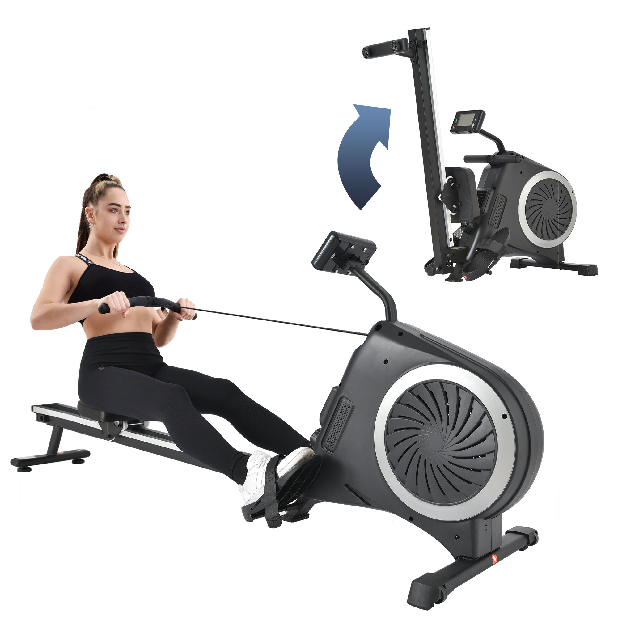 Image of BOMINFIT Air+Magnetic Rowing Machine for Home Use Indoor Foldable Rowing Machine with 8-Step Adjustable Fan Resistance E
