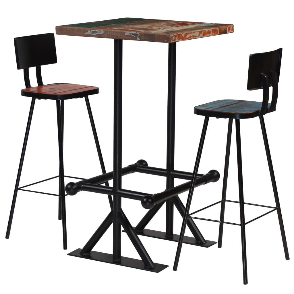 Image of Bar Set 3 Piece Solid Reclaimed Wood Multicolour