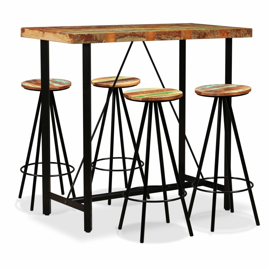 Image of Bar Set 5 Pieces Solid Reclaimed Wood
