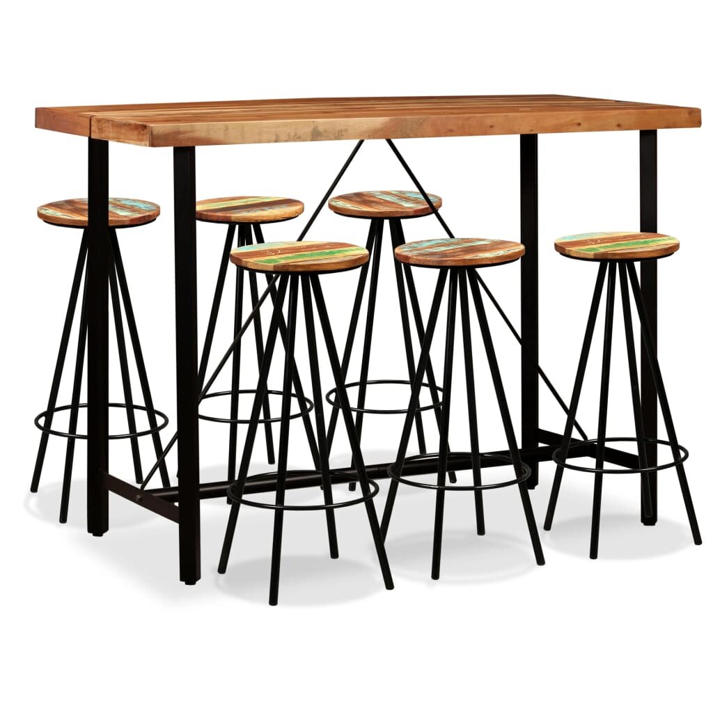 Image of Bar Set 7 Pieces Solid Acacia and Reclaimed Wood