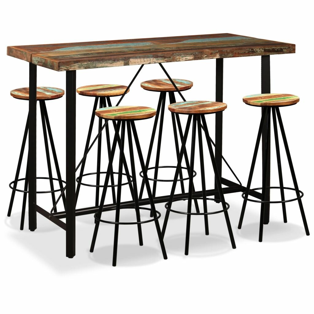 Image of Bar Set 7 Pieces Solid Reclaimed Wood