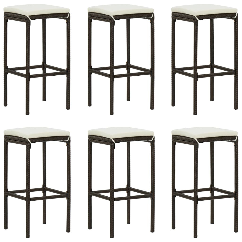 Image of Bar Stools with Cushions 6 pcs Brown Poly Rattan
