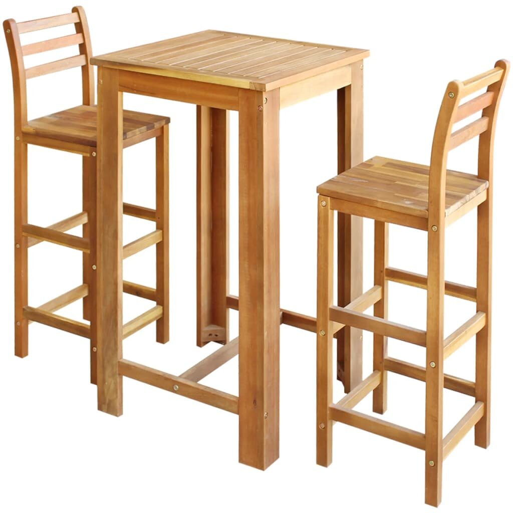 Image of Bar Table and Chair Set 3 Pieces Solid Acacia Wood