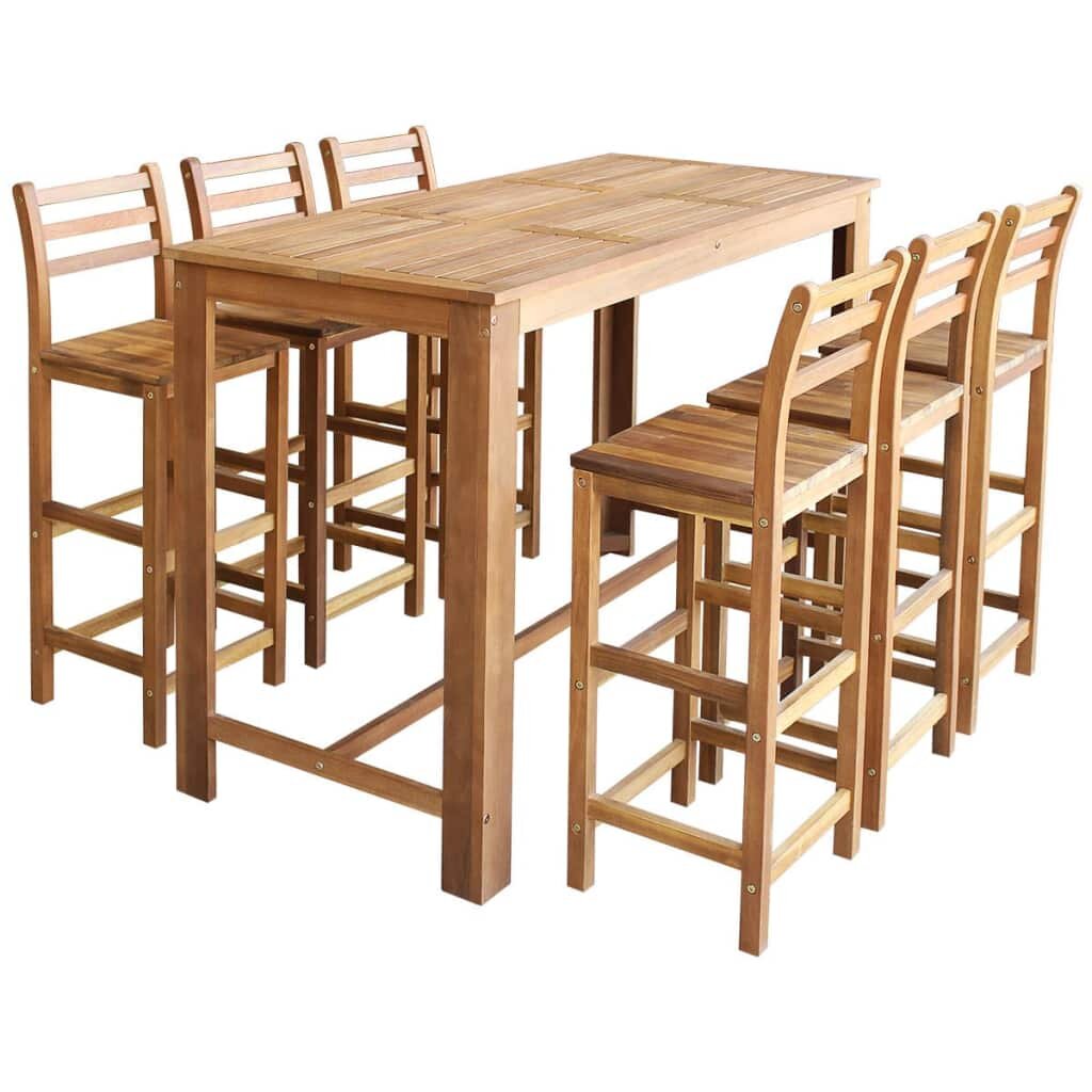 Image of Bar Table and Chair Set 7 Pieces Solid Acacia Wood