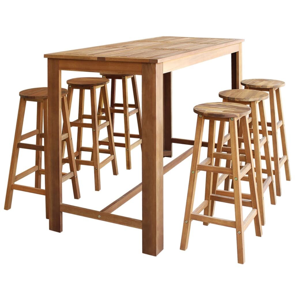 Image of Bar Table and Stool Set 7 Pieces Solid Acacia Wood