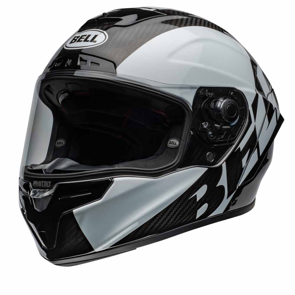 Image of Bell Race Star DLX Flex Offset Gloss Black White Full Face Helmet Size M ID 196178181594