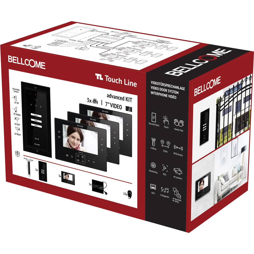 Image of Bellcome Advanced 7 Video-Kit 3 Familie Video door intercom Corded Complete kit 20-piece Black