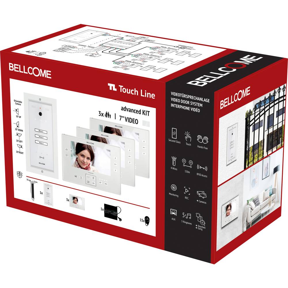 Image of Bellcome Advanced 7 Video-Kit 3 Familie Video door intercom Corded Complete kit 20-piece White