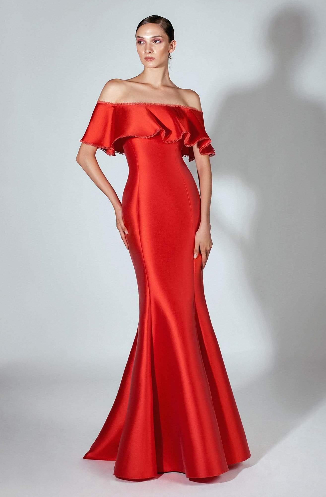 Image of Beside Couture by Gemy - BC 1460 Ruffled Off-Shoulder Mermaid Dress