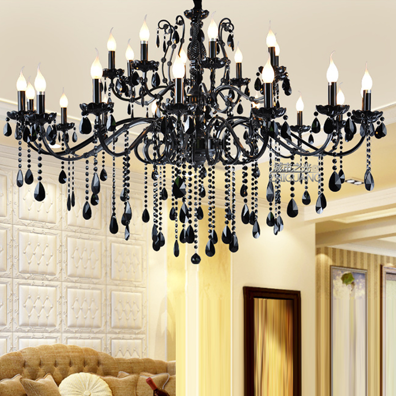 Image of Black classic crystal candle lamp led crystal lustres chandeliers living room diningroom bar coffee shop restaurant iron chandelier holder