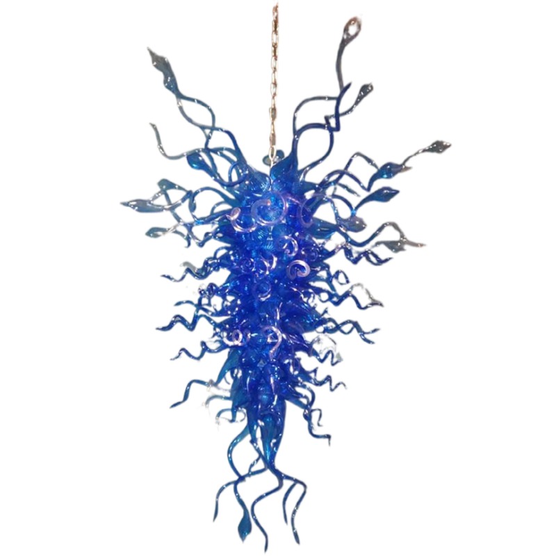 Image of Blue Glass Art Crystal Chandelier Lamps LED Light Source Handmade Blown Glass Chandeliers
