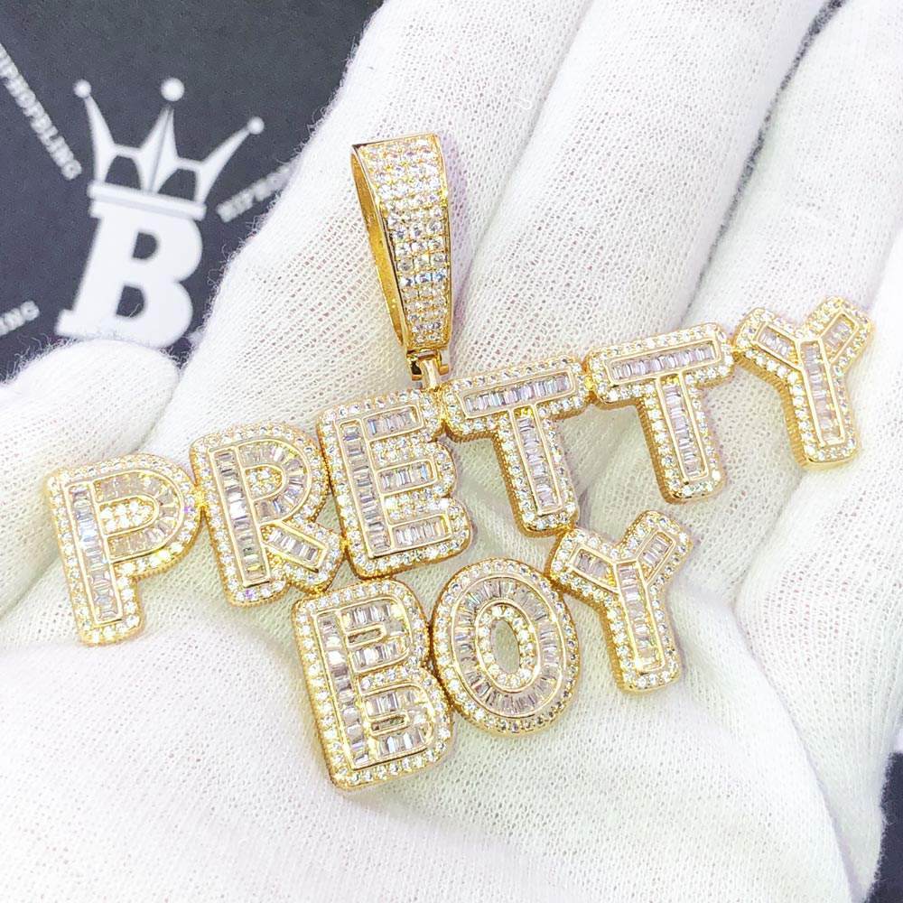 Image of Bubble Baguette Letter Iced Out Name Custom Pendant ID 31833489014826