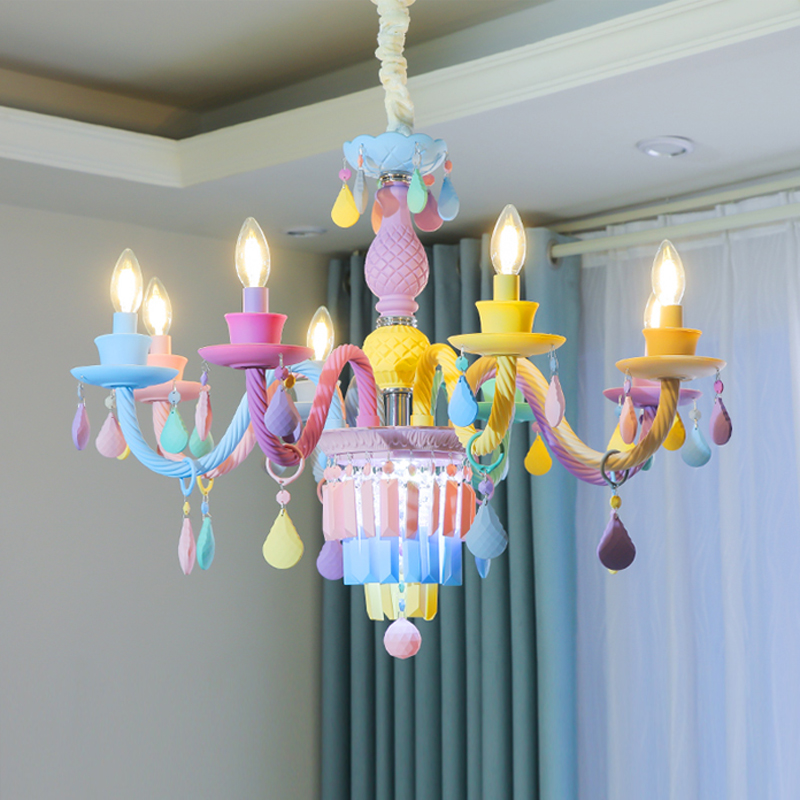 Image of Cafe Color Crystal Chandelier Lamp Romantic Living Dining Room Children&#039s Bedroom Light fixtures Modern led Chandelier Lighting