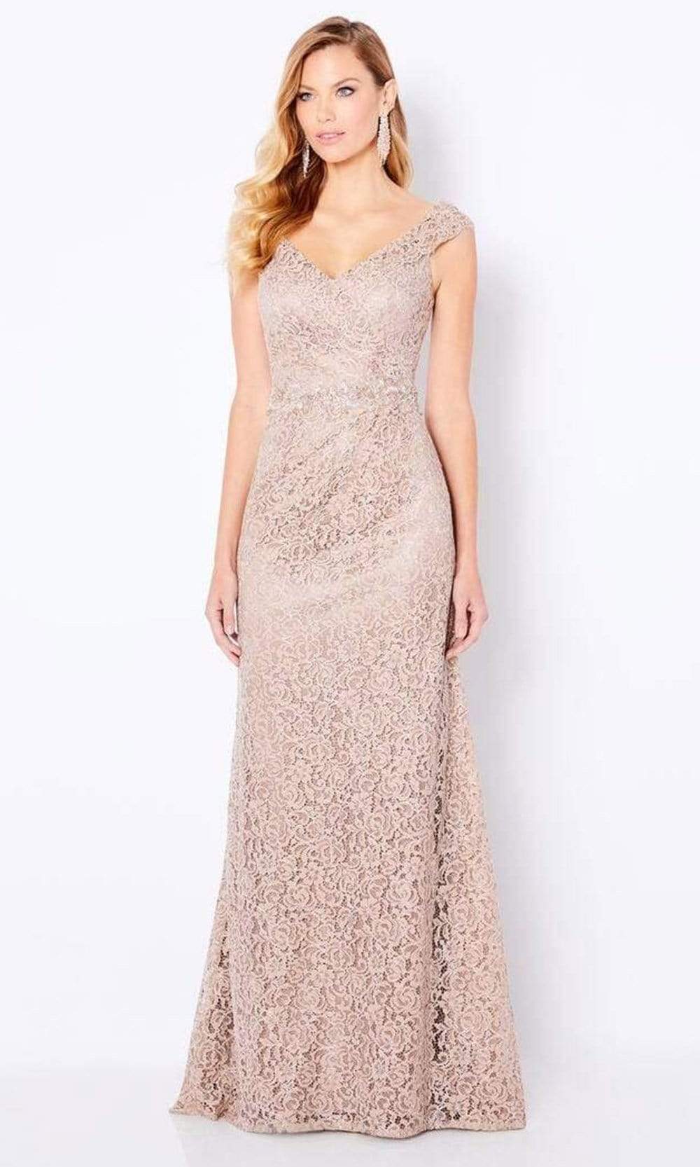 Image of Cameron Blake - 221682 V Neck Lace Full Length Gown