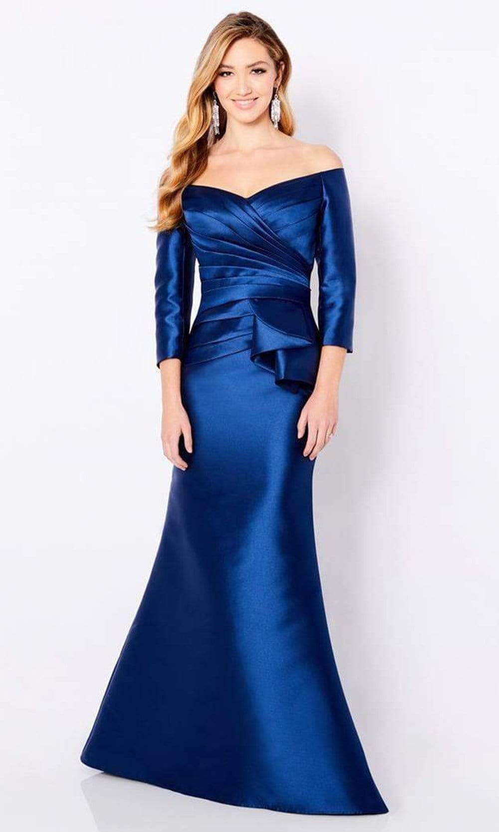 Image of Cameron Blake - 221686 Off-Shoulder Pleated Bodice Mikado Trumpet Gown
