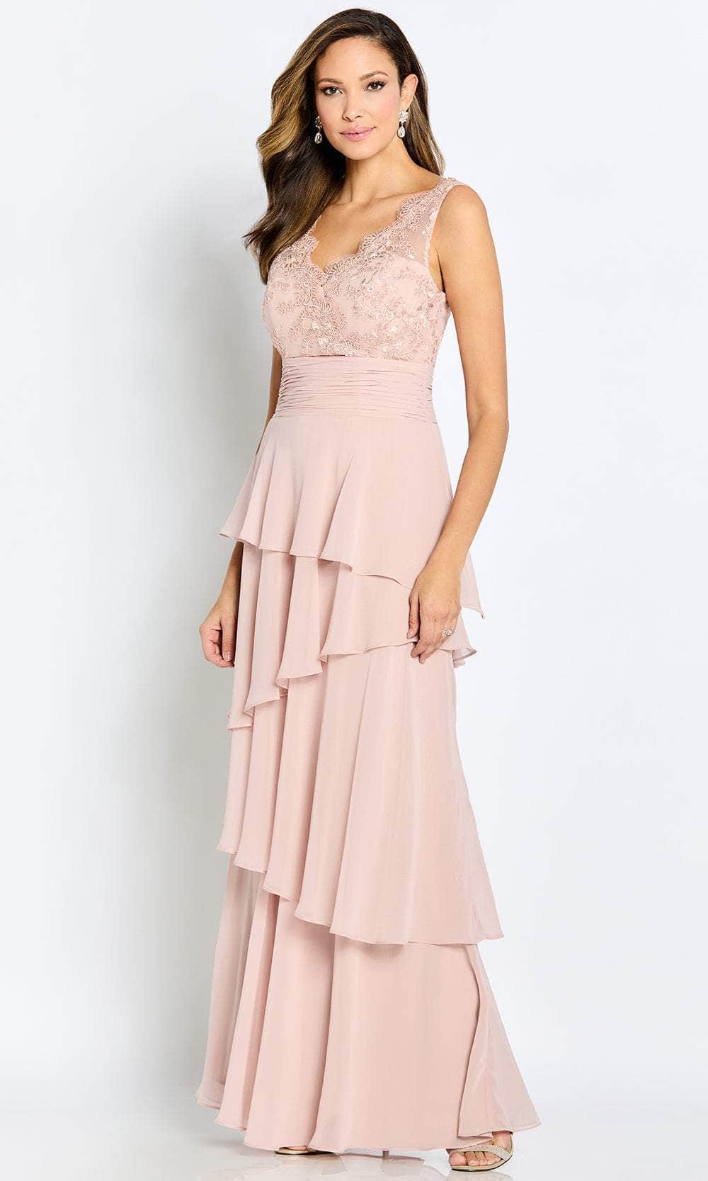 Image of Cameron Blake CB114 - V-Neck Tiered A-Line Formal Gown
