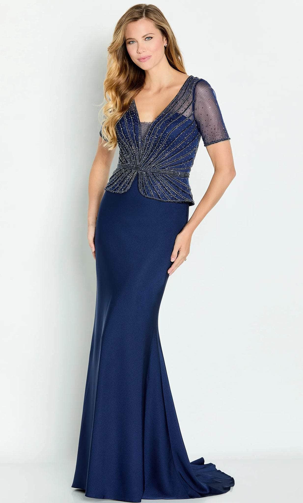Image of Cameron Blake CB130 - Short Sleeve Beaded Evening Gown