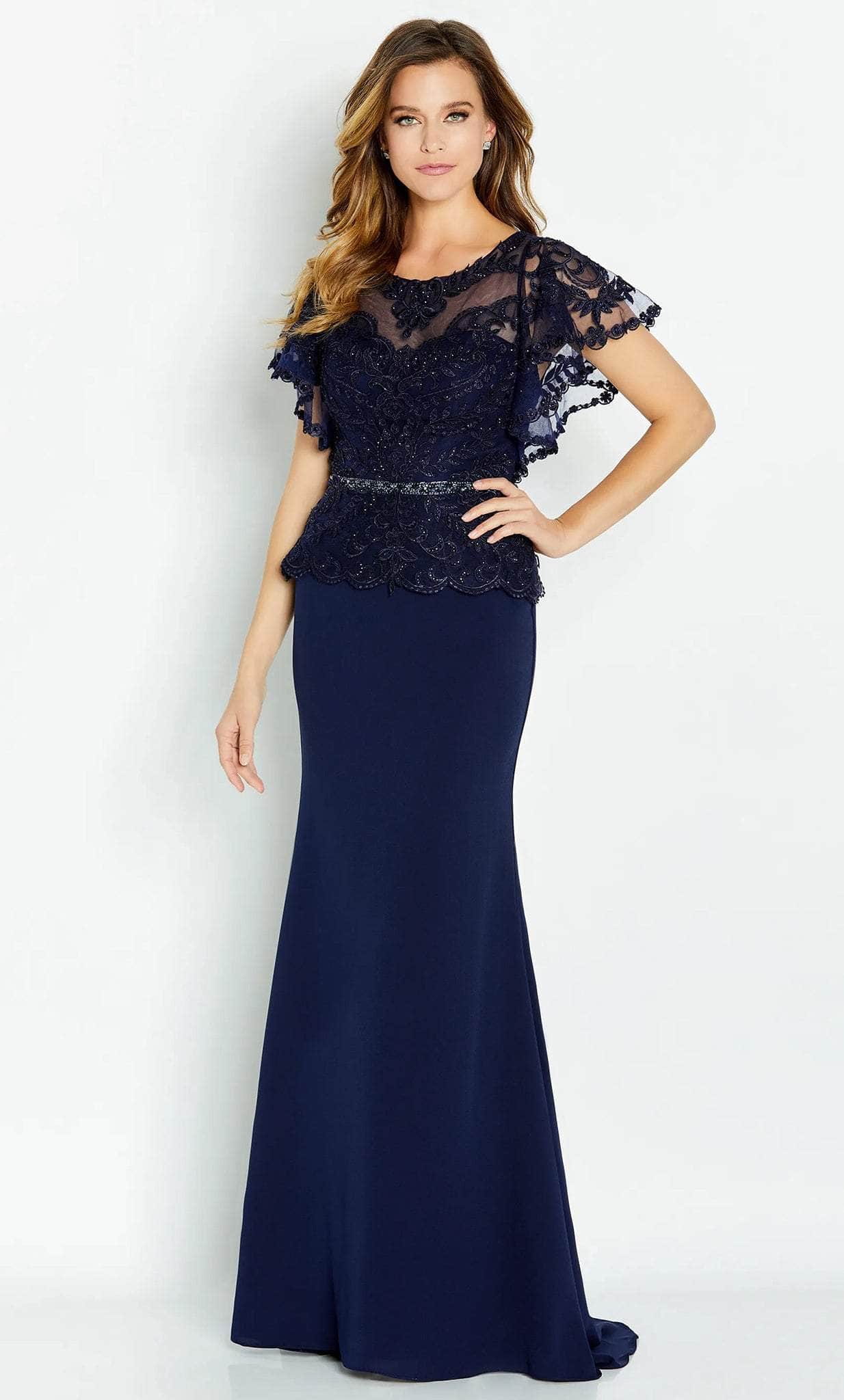 Image of Cameron Blake CB131 - Short Sleeve Beaded Lace Prom Gown