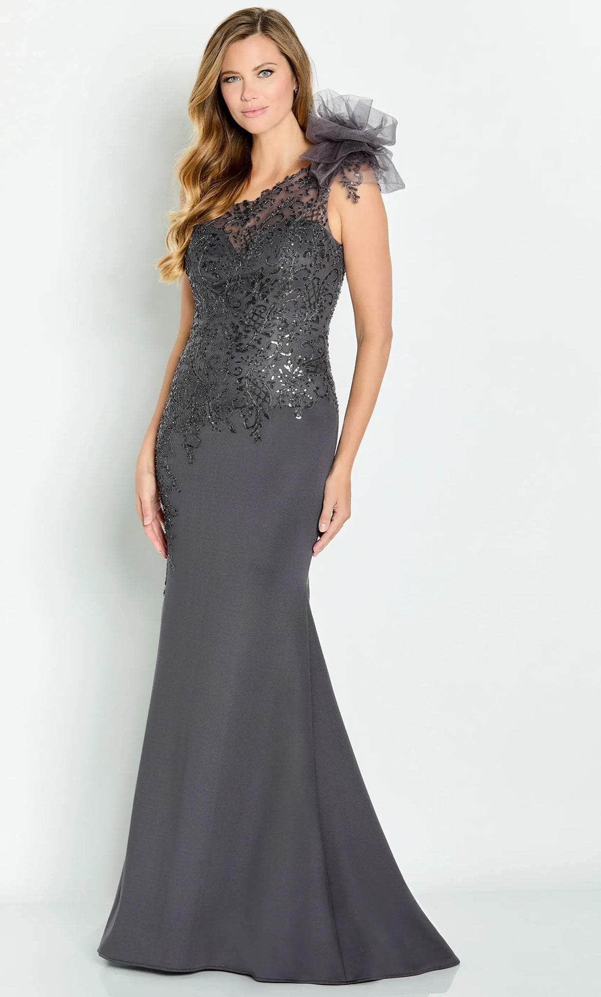 Image of Cameron Blake CB132 - Asymmetrical Appliqued Formal Gown