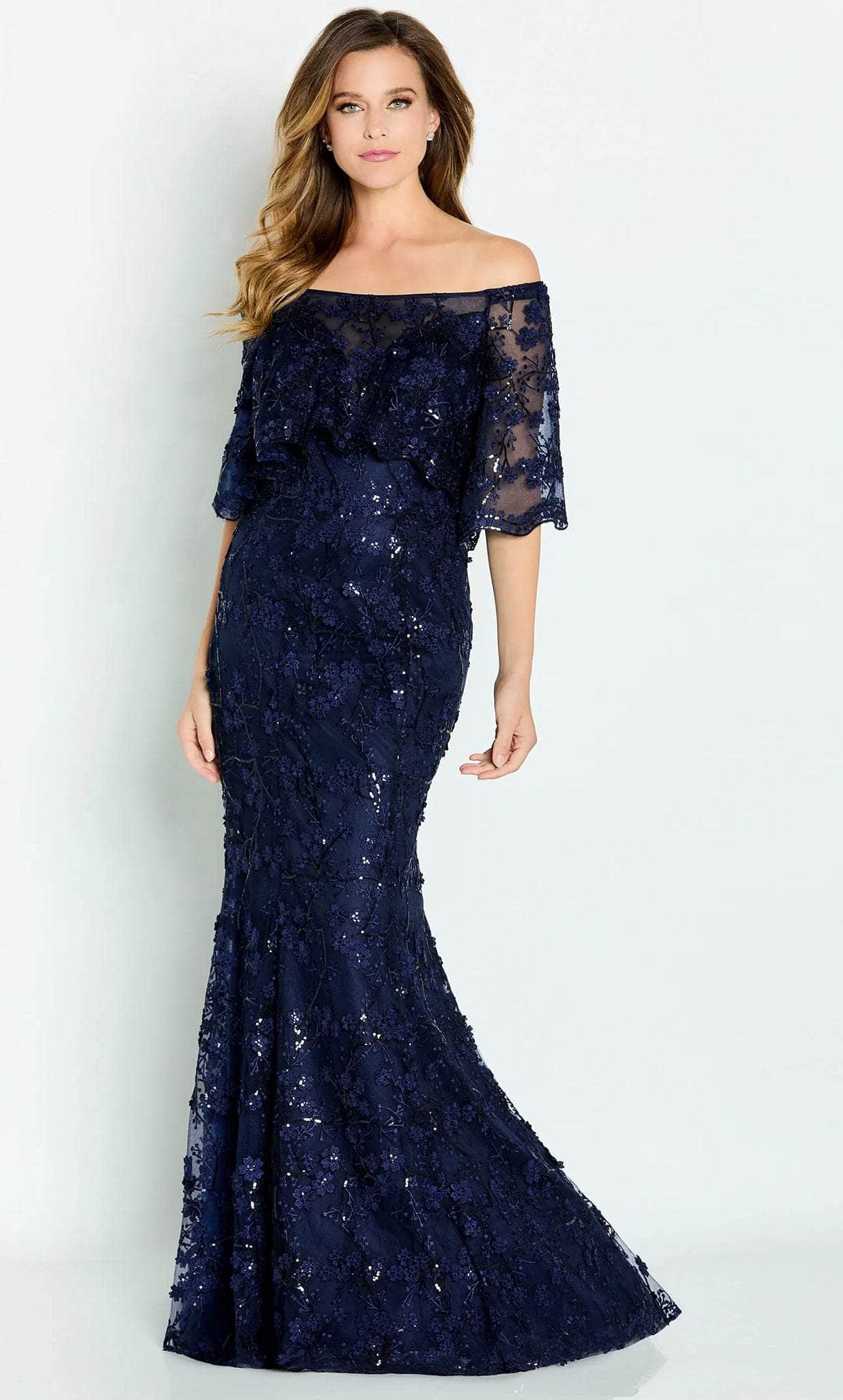 Image of Cameron Blake CB135 - Off Shoulder Floral Lace Prom Gown