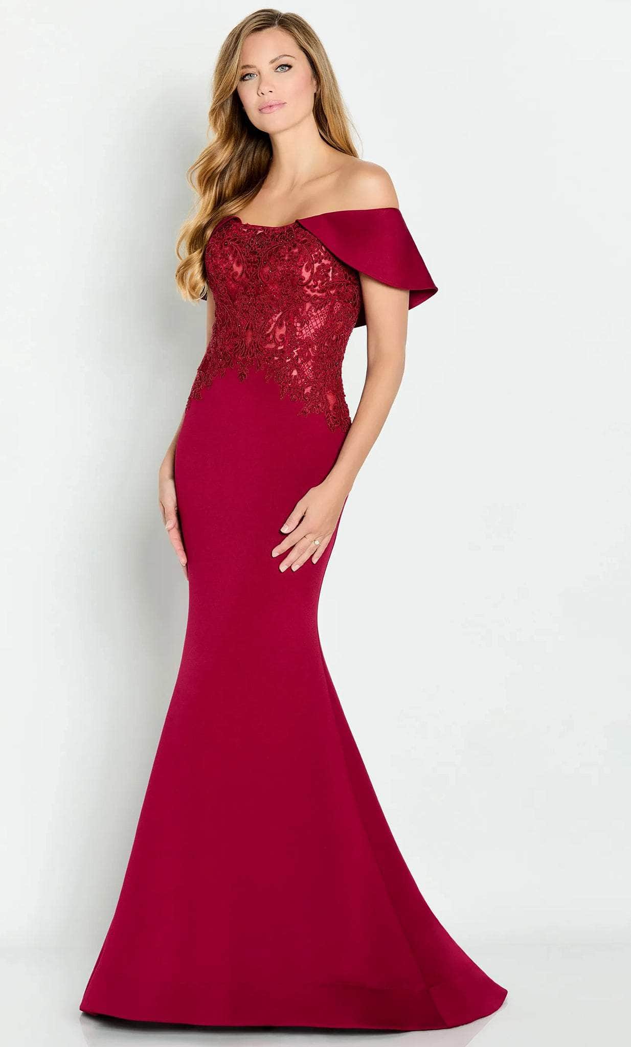 Image of Cameron Blake CB147 - Draped Sleeve Embroidered Evening Gown