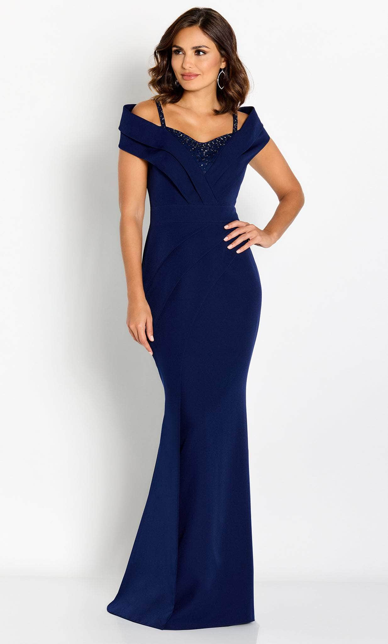 Image of Cameron Blake CB762 - Pleated Off Shoulder Evening Gown