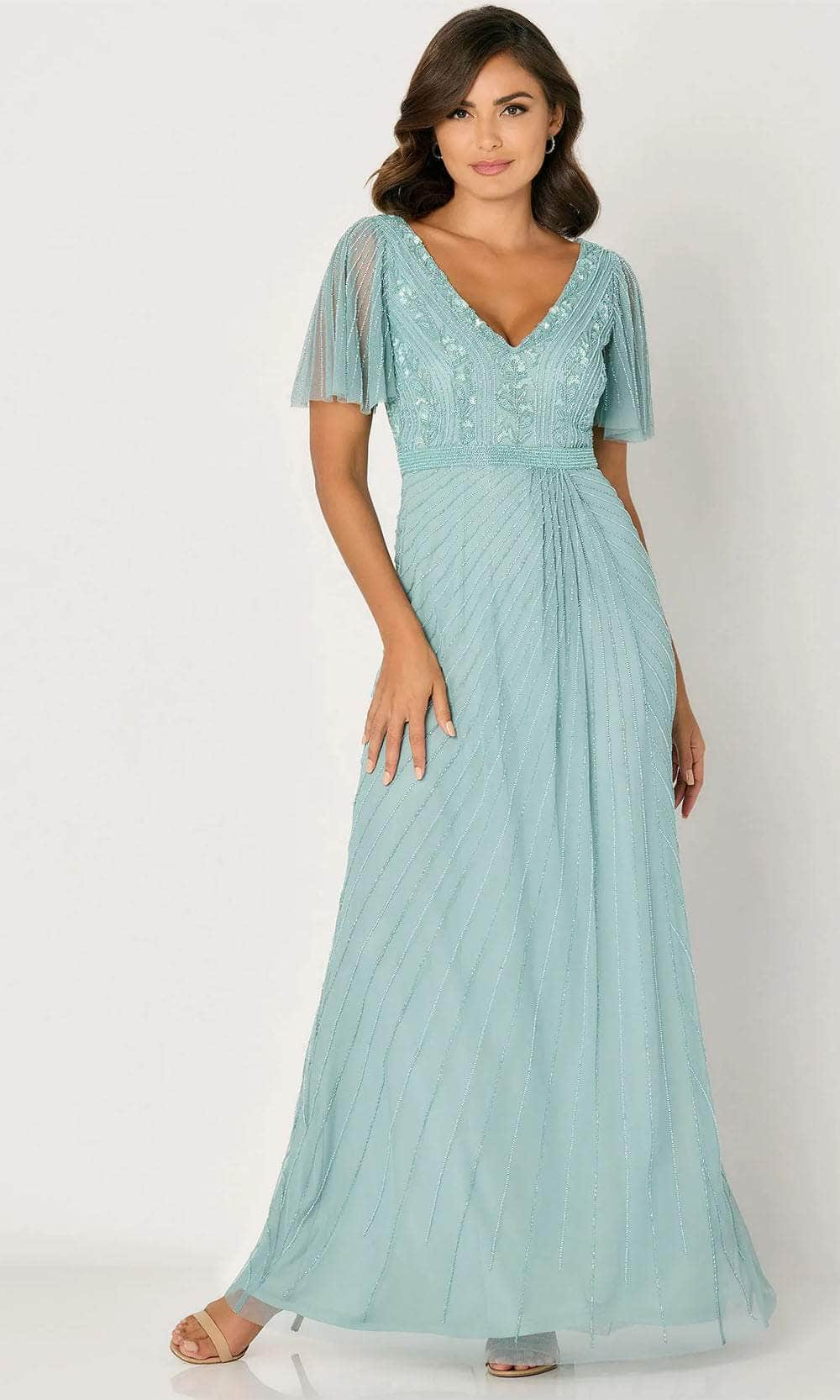 Image of Cameron Blake CB785 - Flutter Sleeve Crystalline Evening Dress