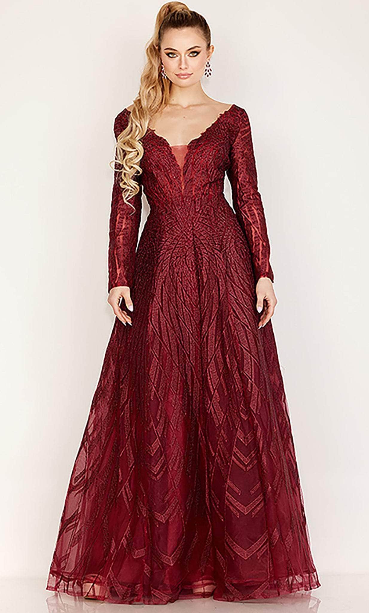 Image of Cecilia Couture 191 - Long Sleeve Jacquard A-line Gown