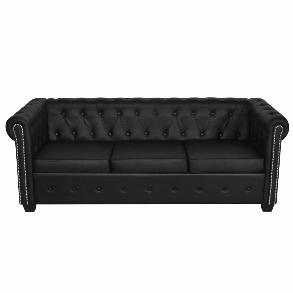 Image of Chesterfield 3-Seater Artificial Leather Black