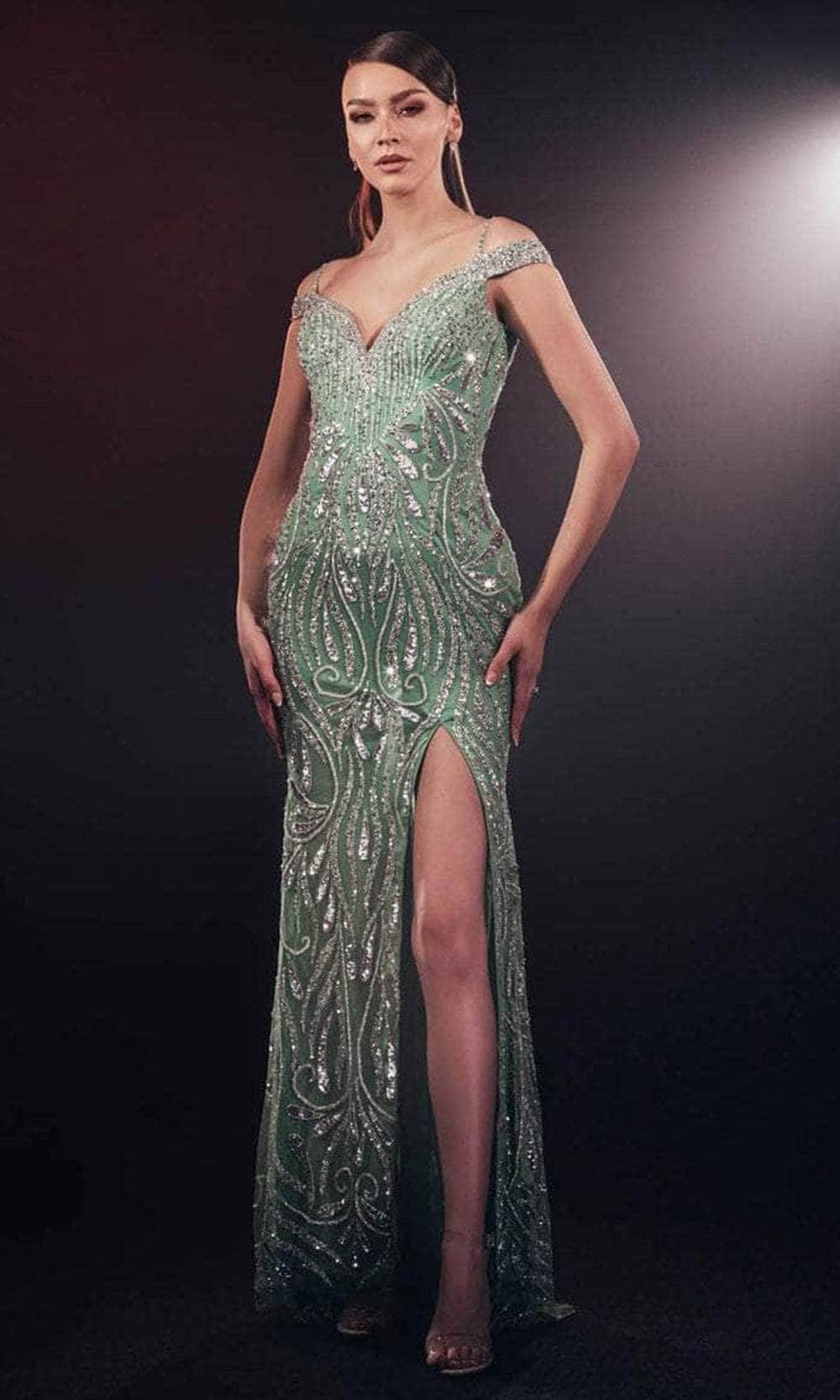 Image of Chic and Holland AF330189 - Cold Shoulder Sequined Evening Gown