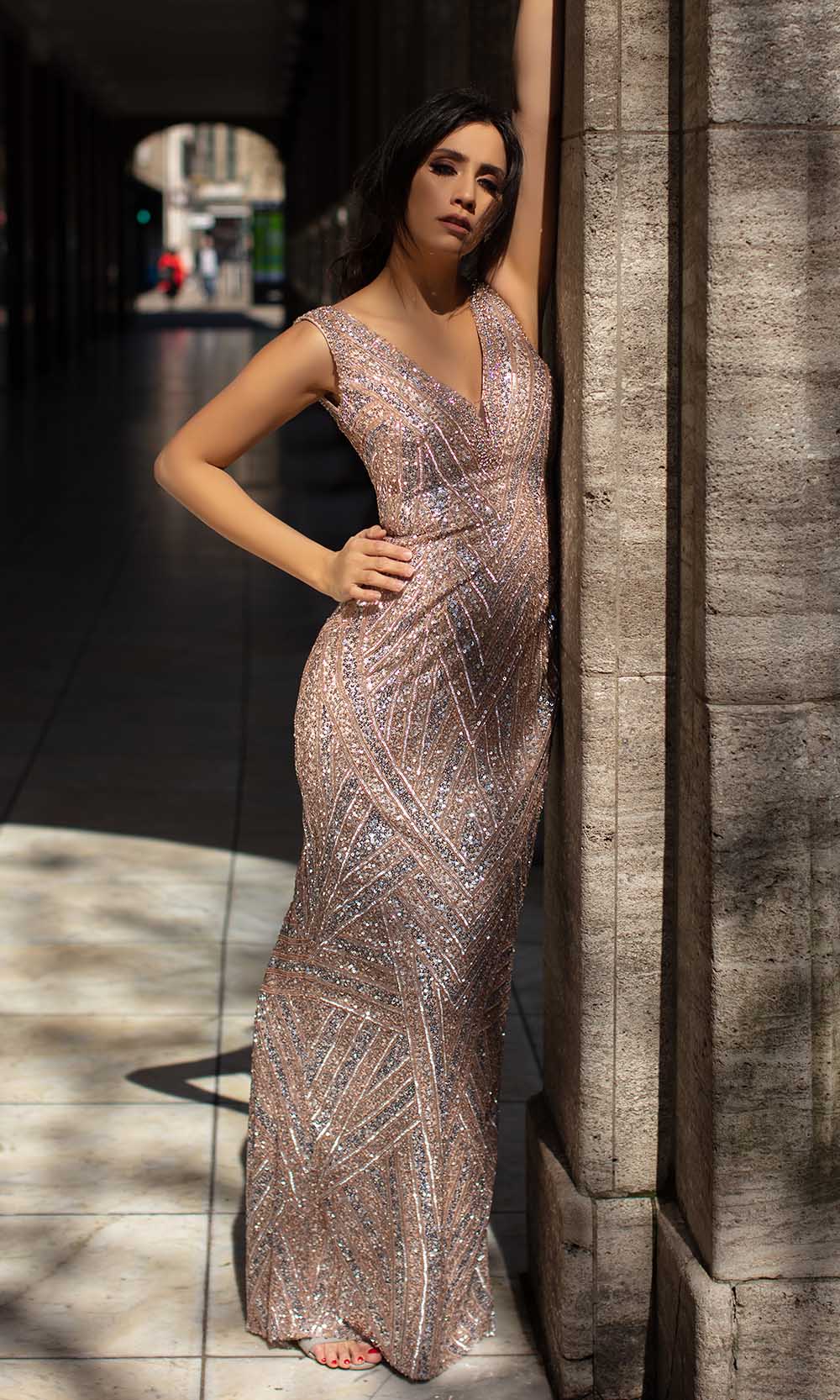 Image of Chic and Holland - AN1430 Beaded Back Slit Sheath Dress