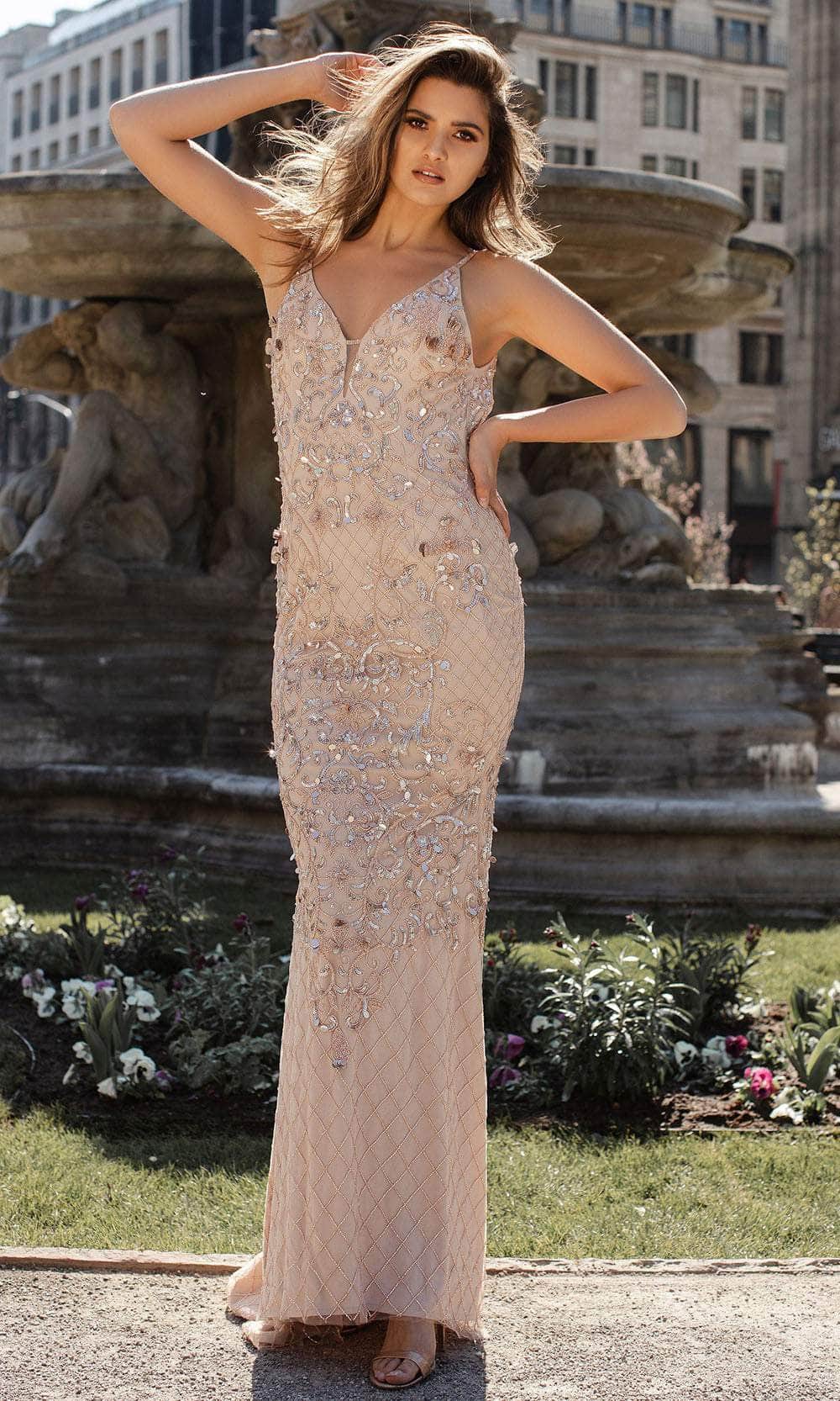 Image of Chic and Holland AN1470 - V-Neck Beaded Prom Gown