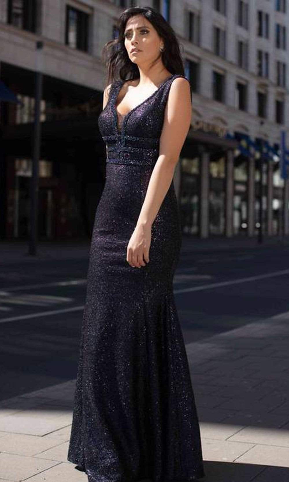 Image of Chic and Holland - AN3007 Plunging Neck Embellished Gown