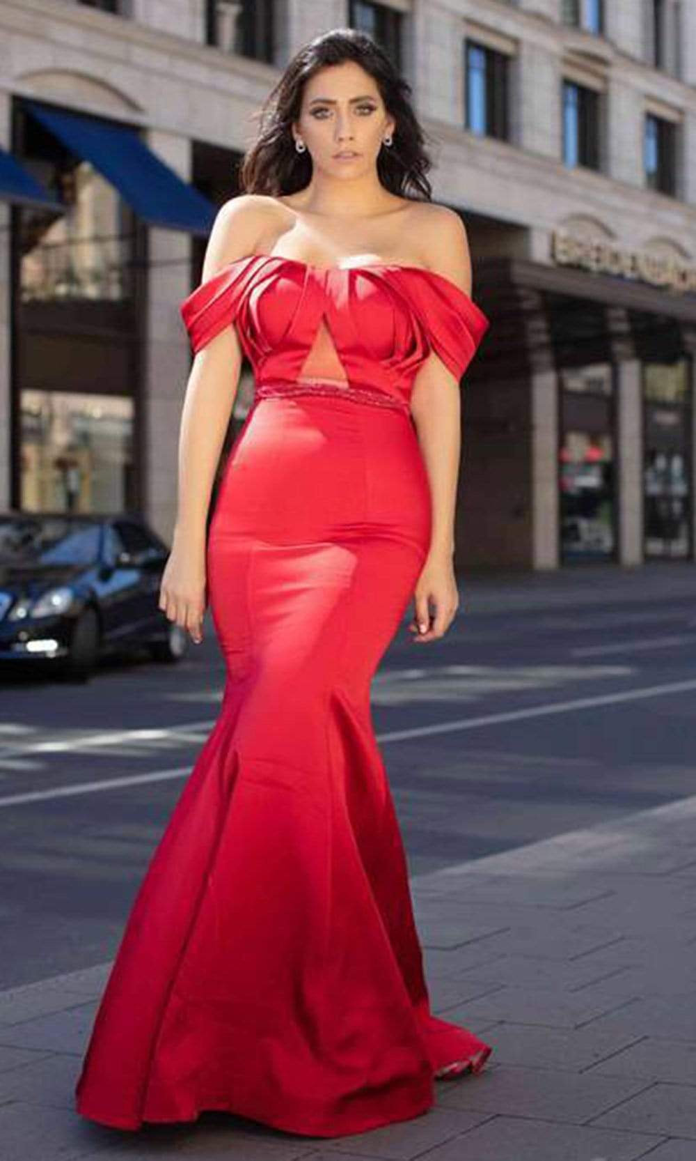 Image of Chic and Holland - AN3111 Pleated Off-Shoulder Simple Prom Trumpet Gown